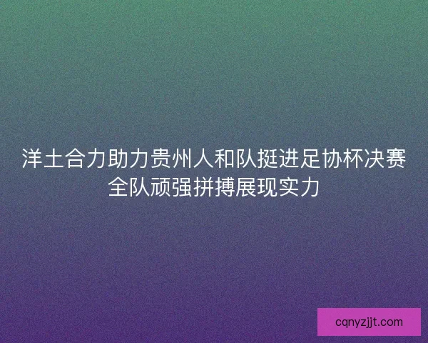 洋土合力助力贵州人和队挺进足协杯决赛全队顽强拼搏展现实力